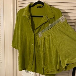 Nasty Gal Olive Green Terry Cloth Lounge Set